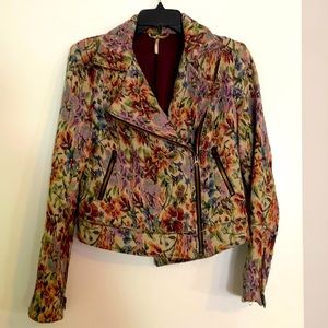 Free People Moto Tapestry Floral Jacket Size 6